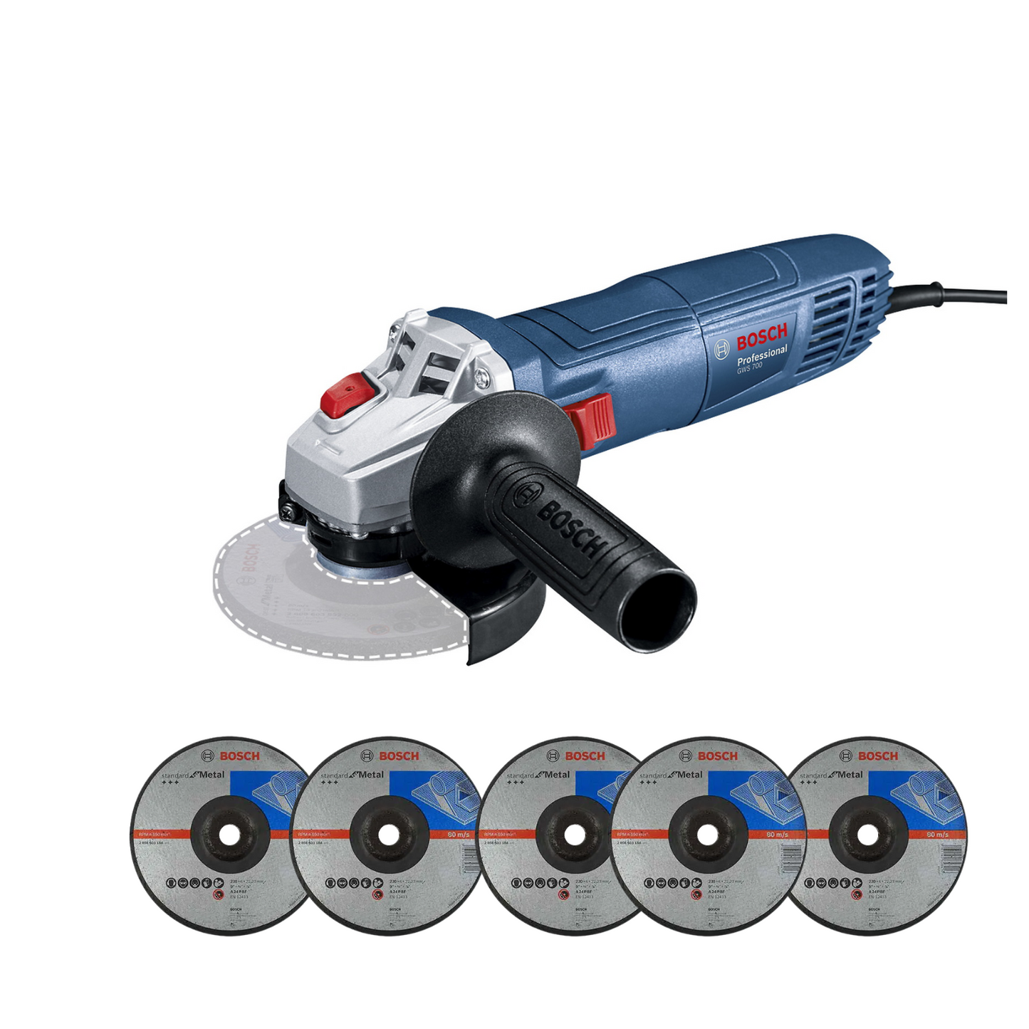 GWS 700 Esmeriladora Angular Bosch con 5 discos