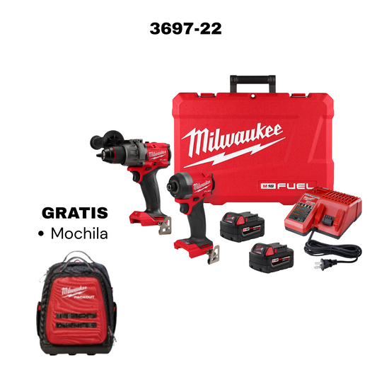 3697-22 Combo Taladro Percutor 1/2" / Desatornillador de Impacto 1/4" Milwaukee