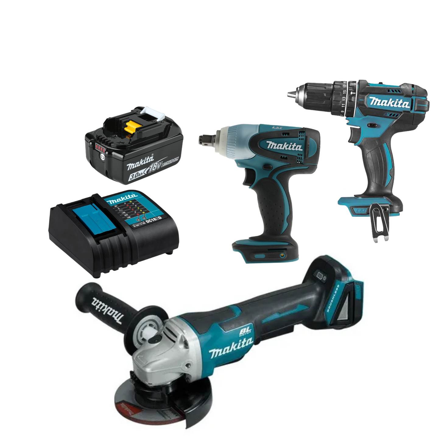 Combo DGA458Z Miniesmeril + DHP482 +  DTW251Z + 199992-8 Makita