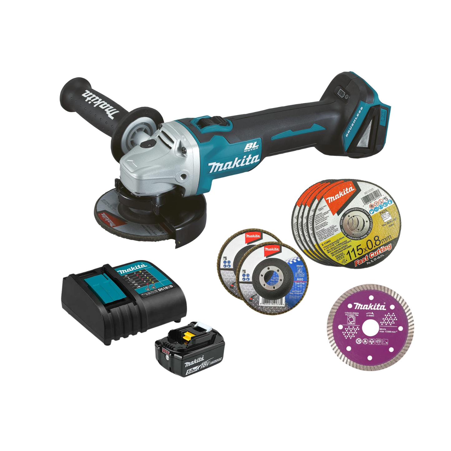 DGA456STX3  Miniesmeriladora angular inalámbrica + 8 discos
